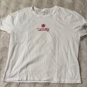 White T-Shirt with Red Embroidery